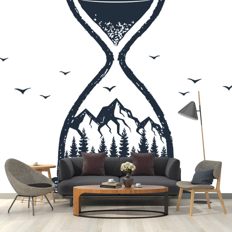 Large Hourglass Wallpaper Mural Black-White Non-Woven Cloth Wall Decor, Washable, Custom Made