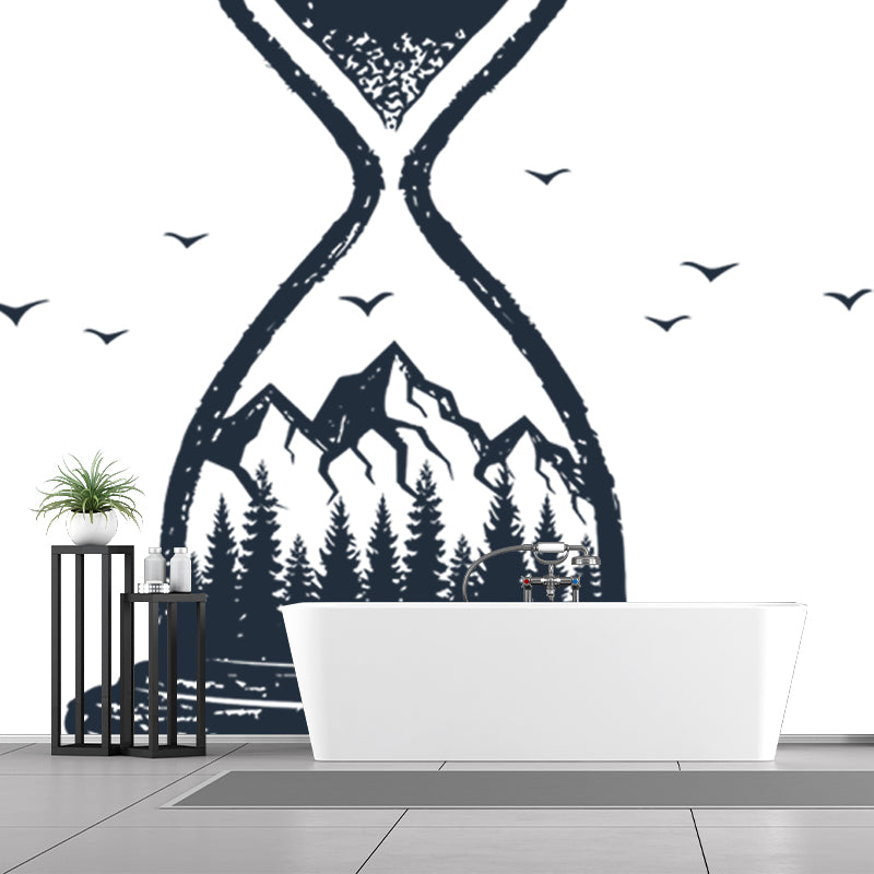 Large Hourglass Wallpaper Mural Black-White Non-Woven Cloth Wall Decor, Washable, Custom Made