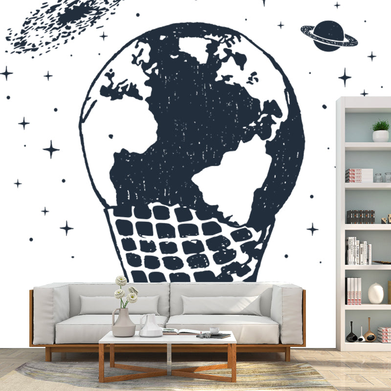 Big Ice Cream Wall Mural Decal Modern Art Earth Globe Wall Covering in Black-White