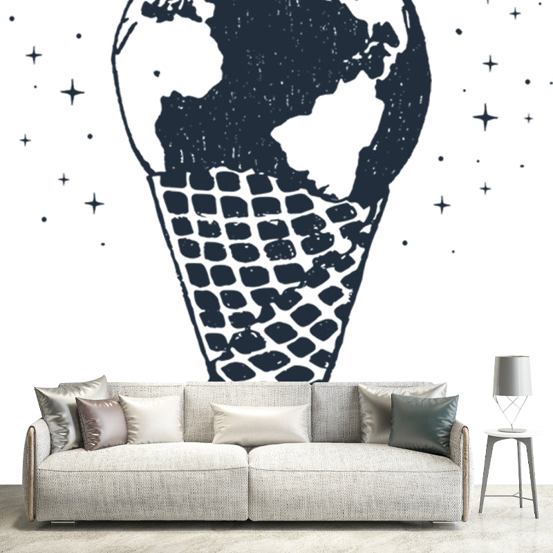 Big Ice Cream Wall Mural Decal Modern Art Earth Globe Wall Covering in Black-White