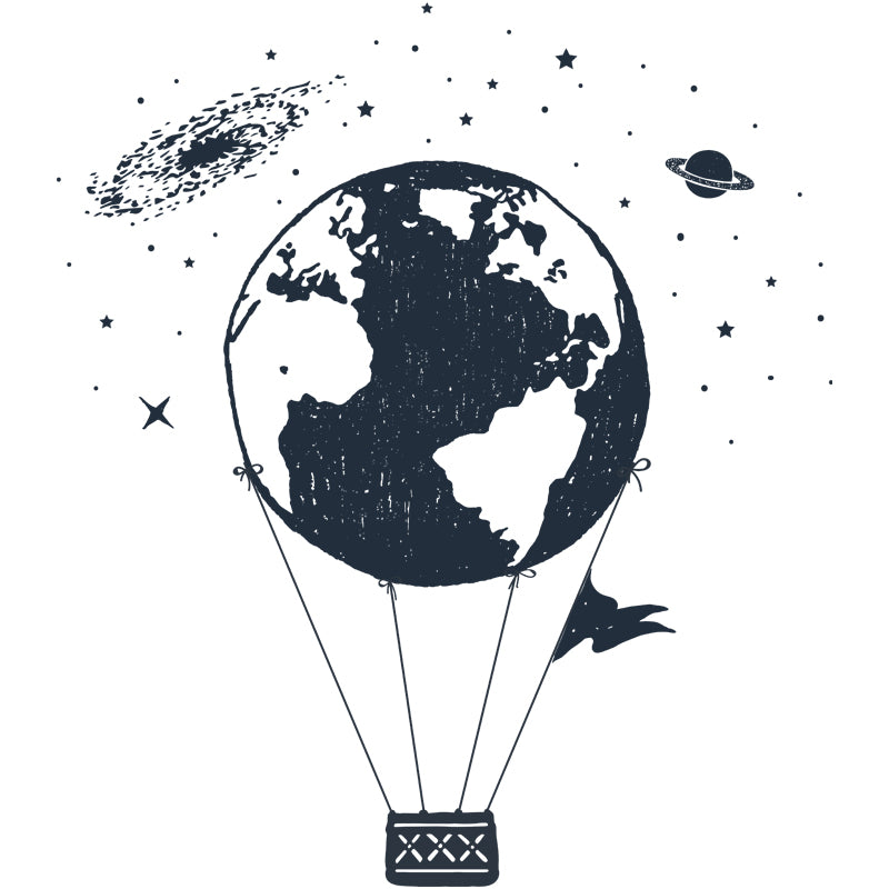 Space Globe Balloon Mural Wallpaper Modern Style Smooth Wall Art in Black and White