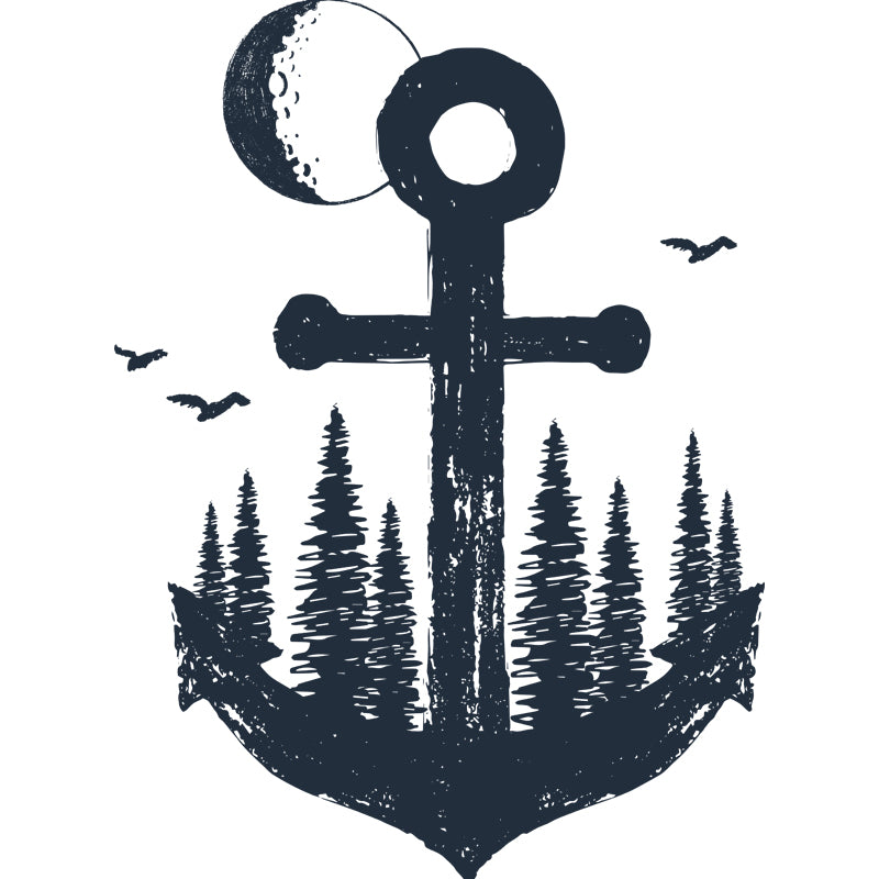 Modern Anchor Wall Mural Decal Non-Woven Waterproof Black-White Wall Decor for Bedroom