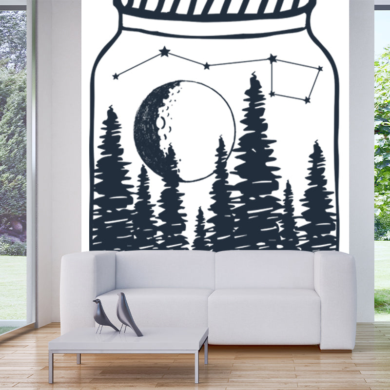 Forest in the Bottle Mural Black-White Modern Art Wall Covering for Living Room, Custom Size