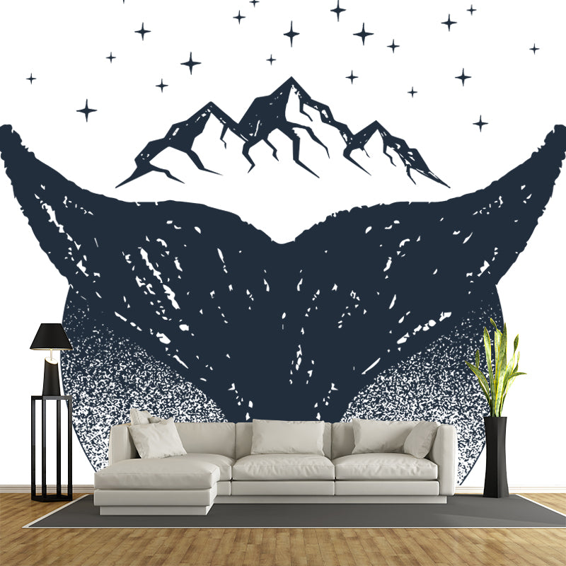 Whale Tail and Mountain Mural in Black-White Contemporary Wall Art for Home Gallery