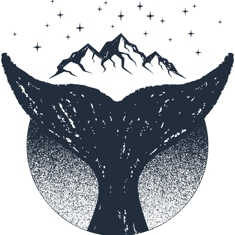 Whale Tail and Mountain Mural in Black-White Contemporary Wall Art for Home Gallery