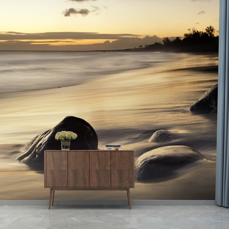 Tropix Nightfall Beach Mural Decal Yellow-Grey Moisture Resistant Wall Art for Home