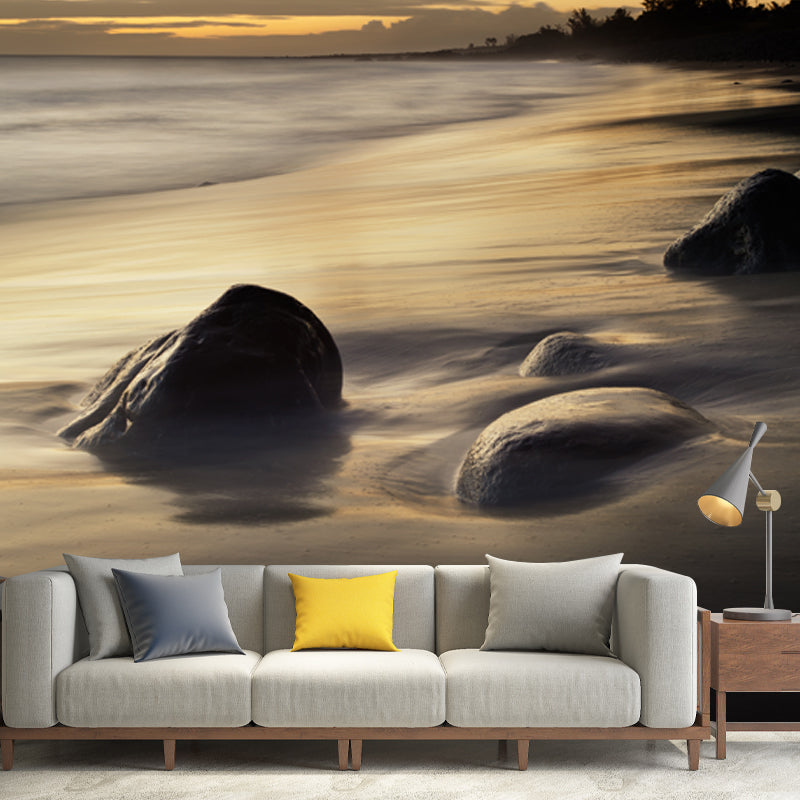 Tropix Nightfall Beach Mural Decal Yellow-Grey Moisture Resistant Wall Art for Home