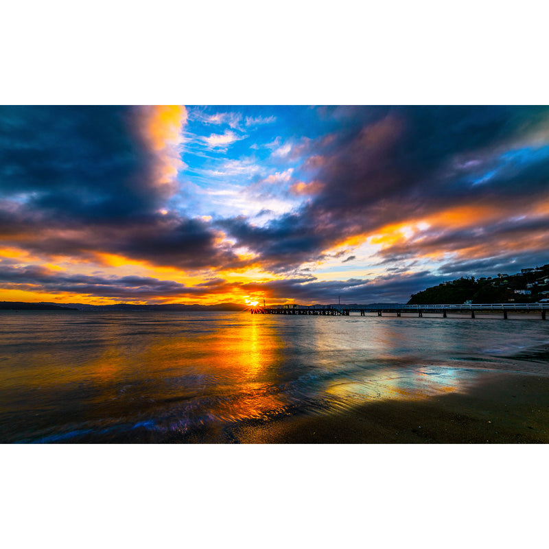 Modern Sea Evening Glow Mural Decal Blue-Yellow Waterproofing Wall Decor for Bedroom