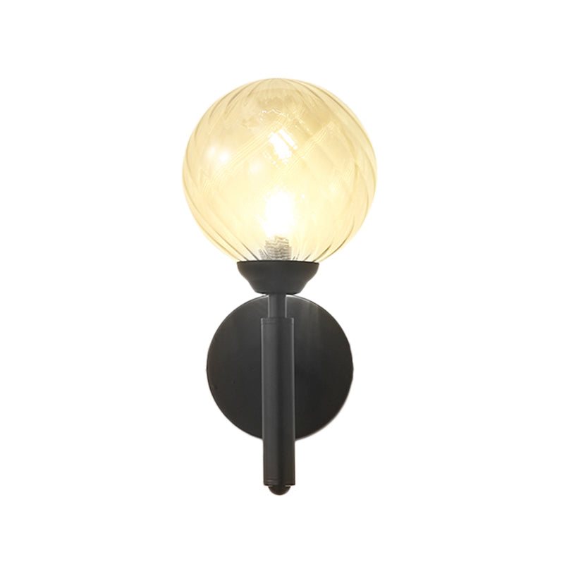 Apparecchio di illuminazione a parete moderna 1 lampadina chiara chiara in vetro texato luce in nero