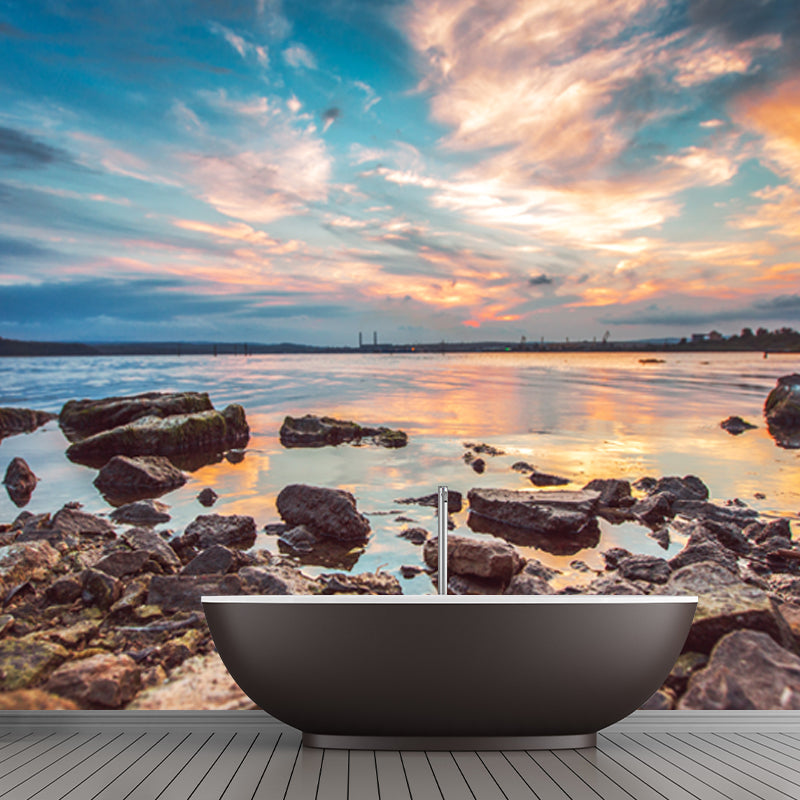 Tropix Sea Exposed Rocks Mural Decal Blue Waterproofing Wall Decor for Living Room