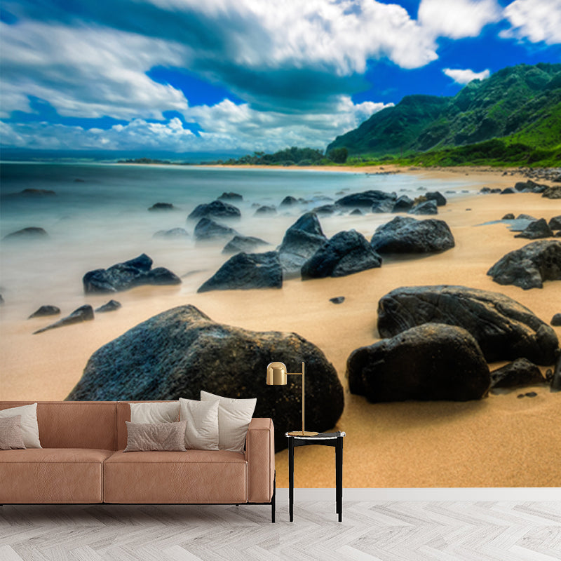 Photography Seashore Rocks Mural Decal Whole Wall Covering for Bedroom, Made to Measure