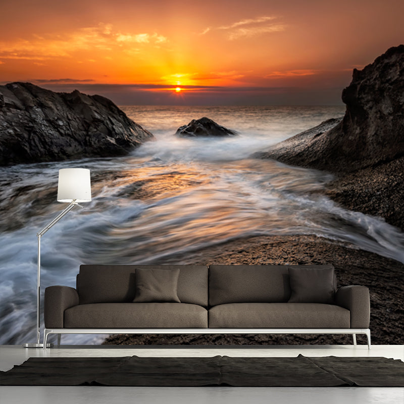 Yellow Sunset with Surge Mural Waterproof Wall Covering for Accent Wall, Size Optional