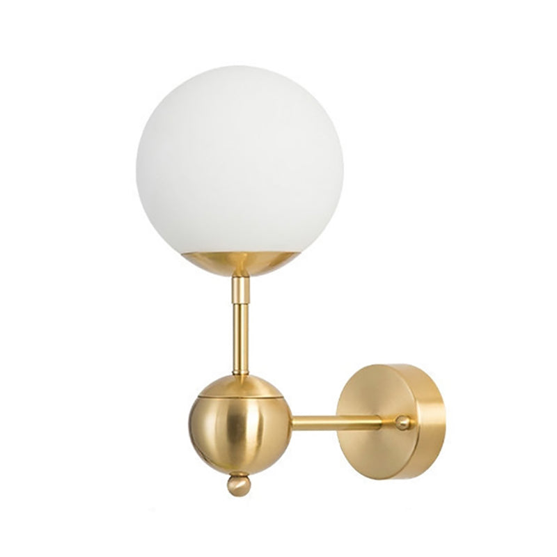 Modern Globe Wall Lighting Fixture 1 Bulb White Glass Sconce Light in Brass for Bathroom