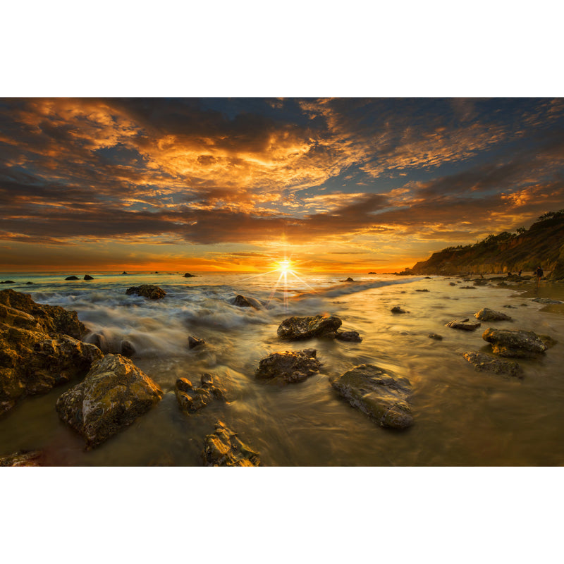 Stunning Seashore Sunset Mural Wallpaper for Home, Yellow-Blue, Personalized Size