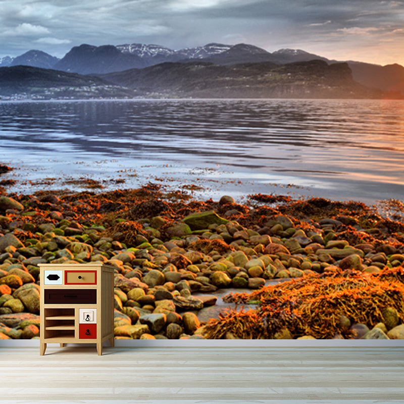 Riverside Pebbles and Mountain Mural Modern Moisture Resistant Bedroom Wall Art, Custom Print