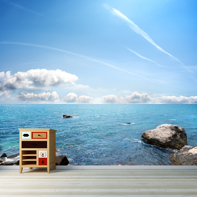 Tropical Sunny Seascapes Mural for Bedroom Custom Wall Decor in Blue, Non-Woven Cloth