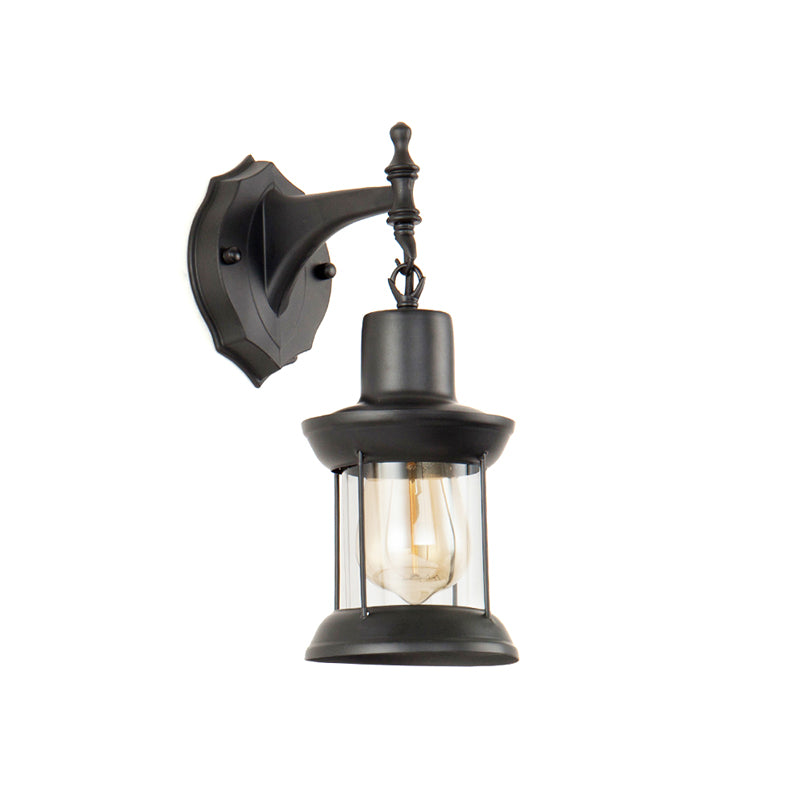 Clear Glass Black Sconce Light Lantern 1-Light Industrial Wall Lamp Fixture for Kitchen