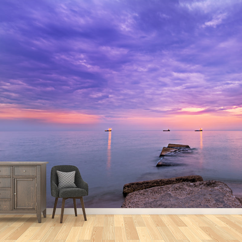 Tropics Nightfall Ocean Wallpaper Mural for Bedroom Customized Wall Art in Purple