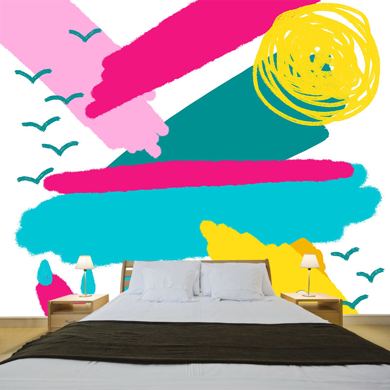 Yellow Childrens Art Mural Decal Large Weather Doodle Wall Covering for Kids Room