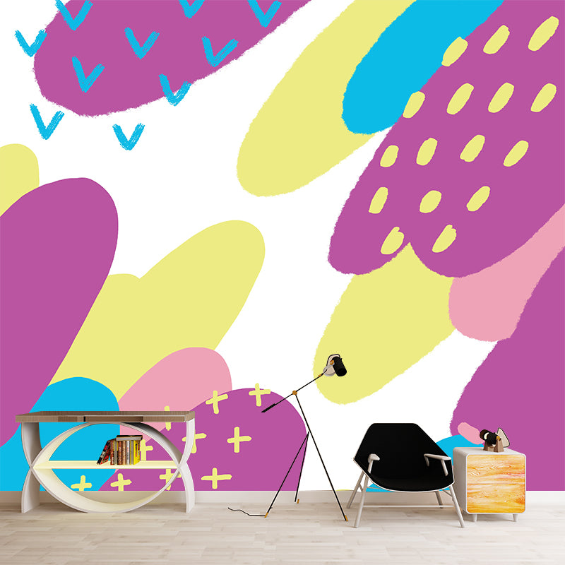 Gull and Mountain Painting Mural Wallpaper Purple Childrens Art Wall Decor, Non-Woven