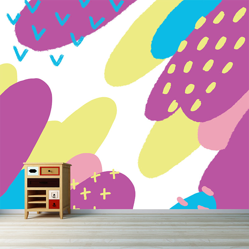 Gull and Mountain Painting Mural Wallpaper Purple Childrens Art Wall Decor, Non-Woven