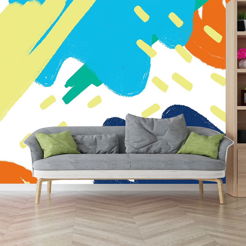 Kids Abstract Mountain Painting Mural Blue Moisture Resistant Wall Art for Bedroom