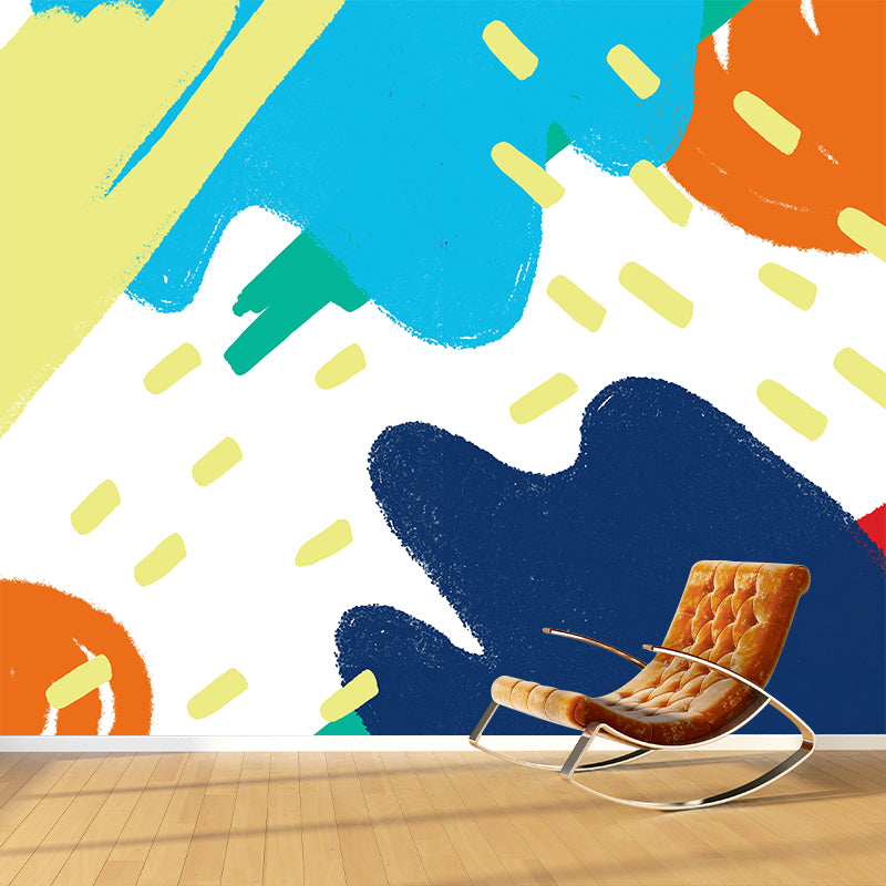 Kids Abstract Mountain Painting Mural Blue Moisture Resistant Wall Art for Bedroom