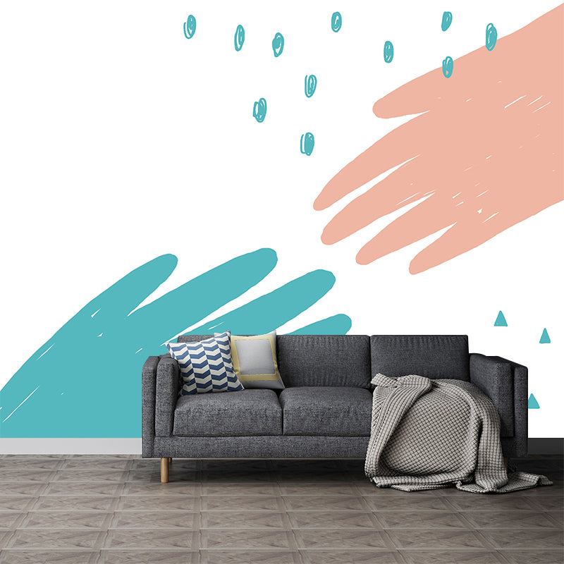 Illustration Hands Wall Mural Decal for Kids Bedroom, Pink-Blue, Custom Size Available