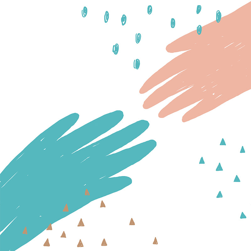 Illustration Hands Wall Mural Decal for Kids Bedroom, Pink-Blue, Custom Size Available