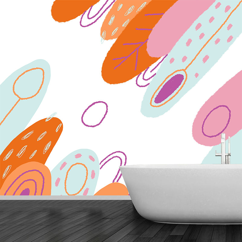 Orange Leaf Painting Wallpaper Mural Stain Resistant Wall Covering for Nursery School