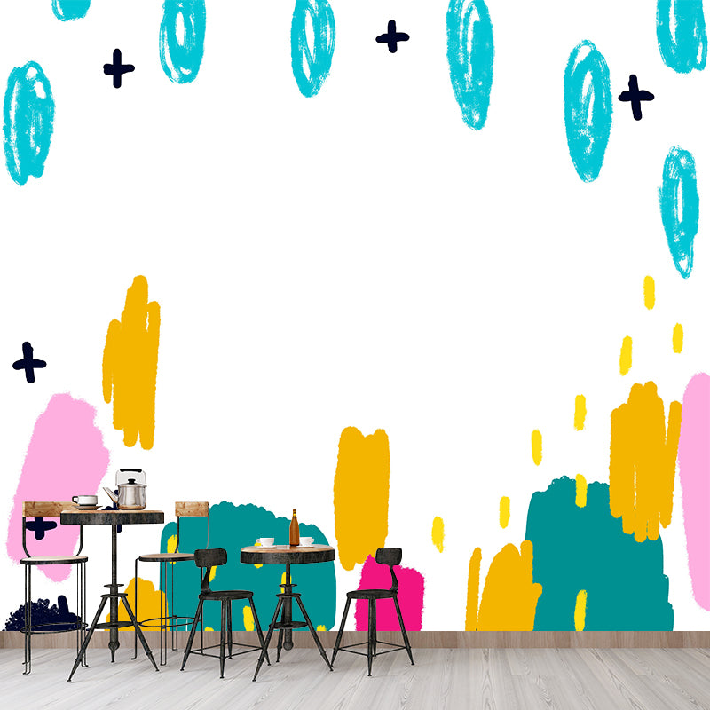 Kids Exterior House Drawing Mural Blue Water Resistant Wall Decor for Child Bedroom