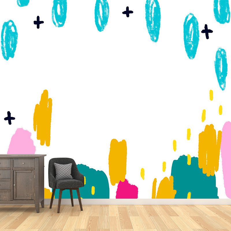 Kids Exterior House Drawing Mural Blue Water Resistant Wall Decor for Child Bedroom