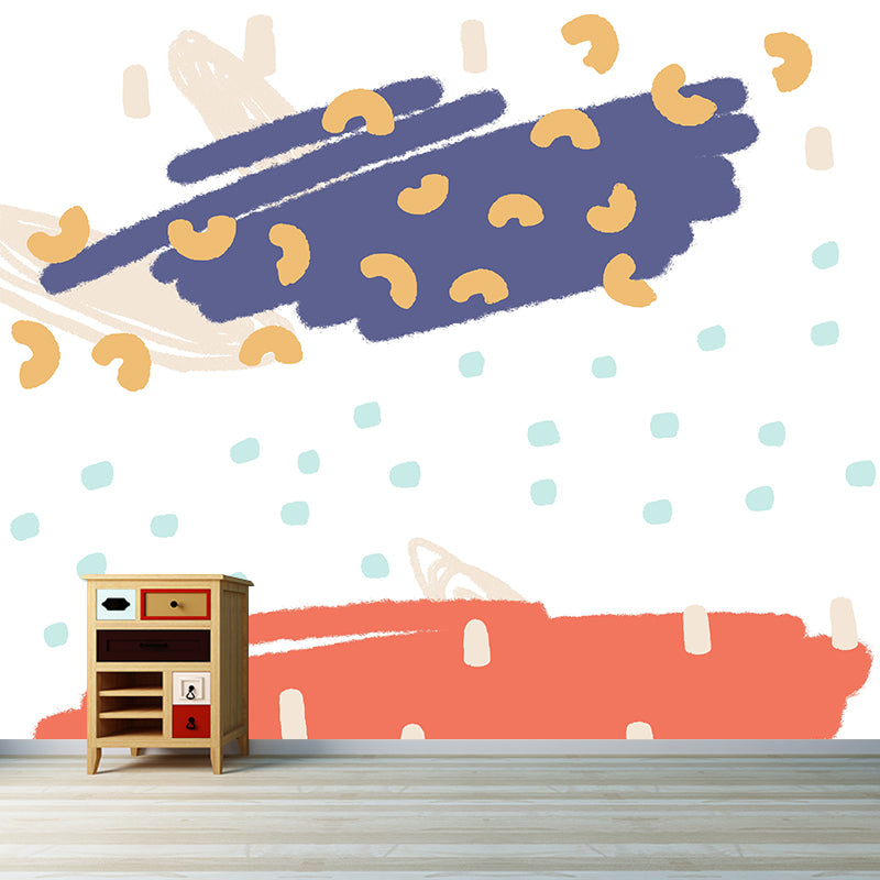 Kids Style Doodle Snowing Mural Orange and Blue Nursery Wall Art, Personalized Size