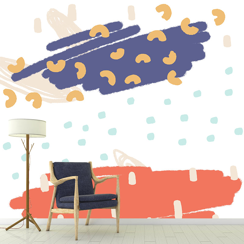 Kids Style Doodle Snowing Mural Orange and Blue Nursery Wall Art, Personalized Size