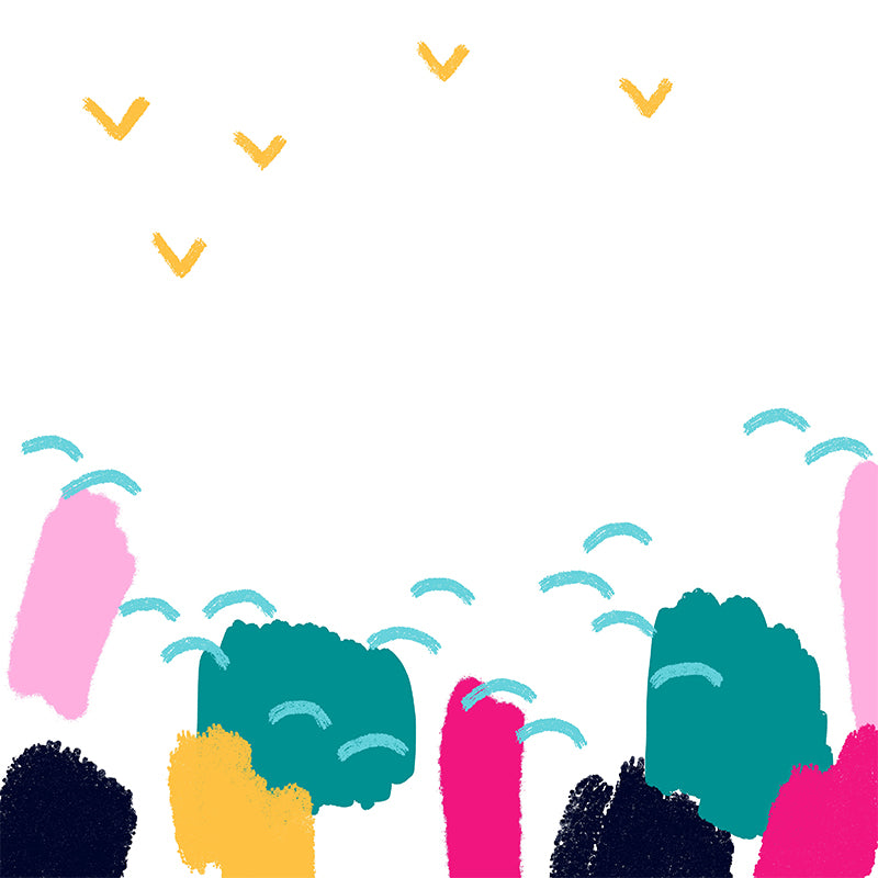 Large Childrens Art Wallpaper Mural Green Forest and Gull Painting Wall Decor, Custom Print