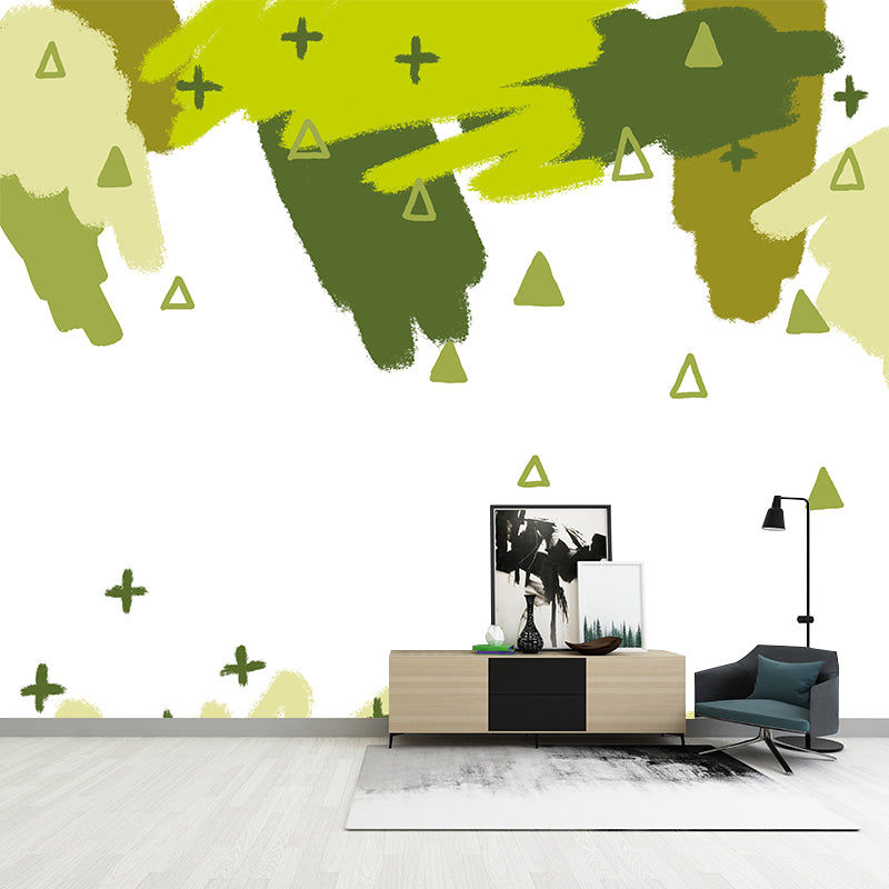 Green Childrens Art Mural Full Size Branch and Bushes Painting Wall Covering for Home