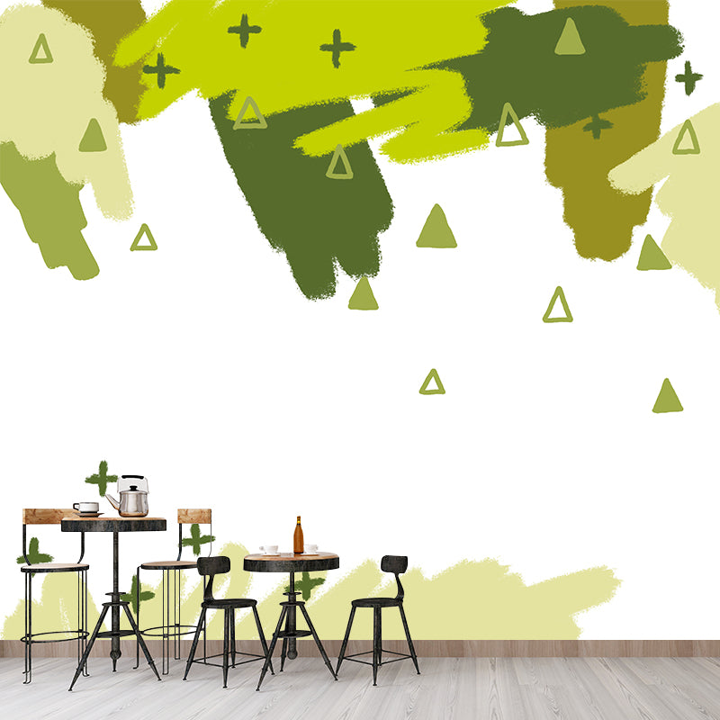 Green Childrens Art Mural Full Size Branch and Bushes Painting Wall Covering for Home