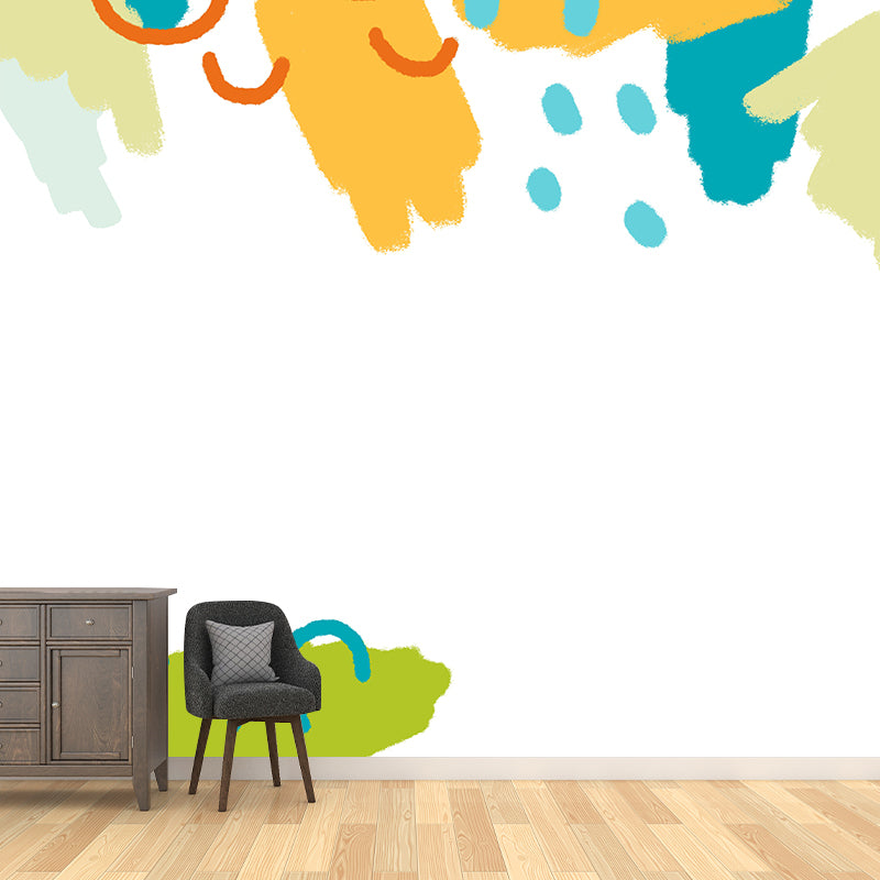 Childrens Art Raining Wallpaper Mural Yellow-Green Moisture Resistant Wall Decor for Kids Room