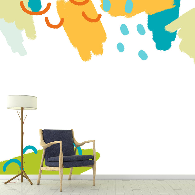 Childrens Art Raining Wallpaper Mural Yellow-Green Moisture Resistant Wall Decor for Kids Room