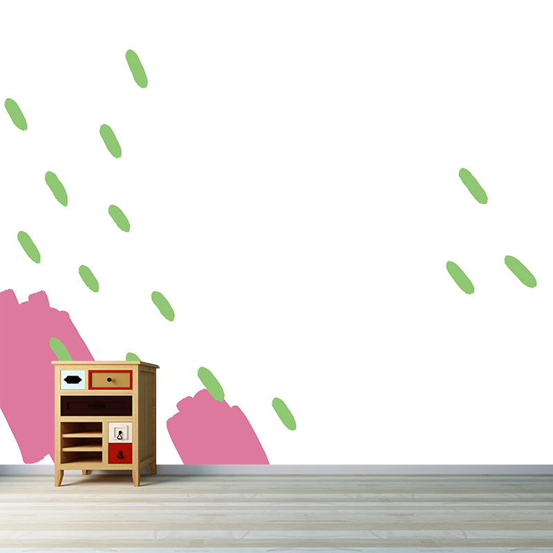 Raindrops Painting Mural Decal Childrens Art Smooth Wall Decoration in Pink-Green