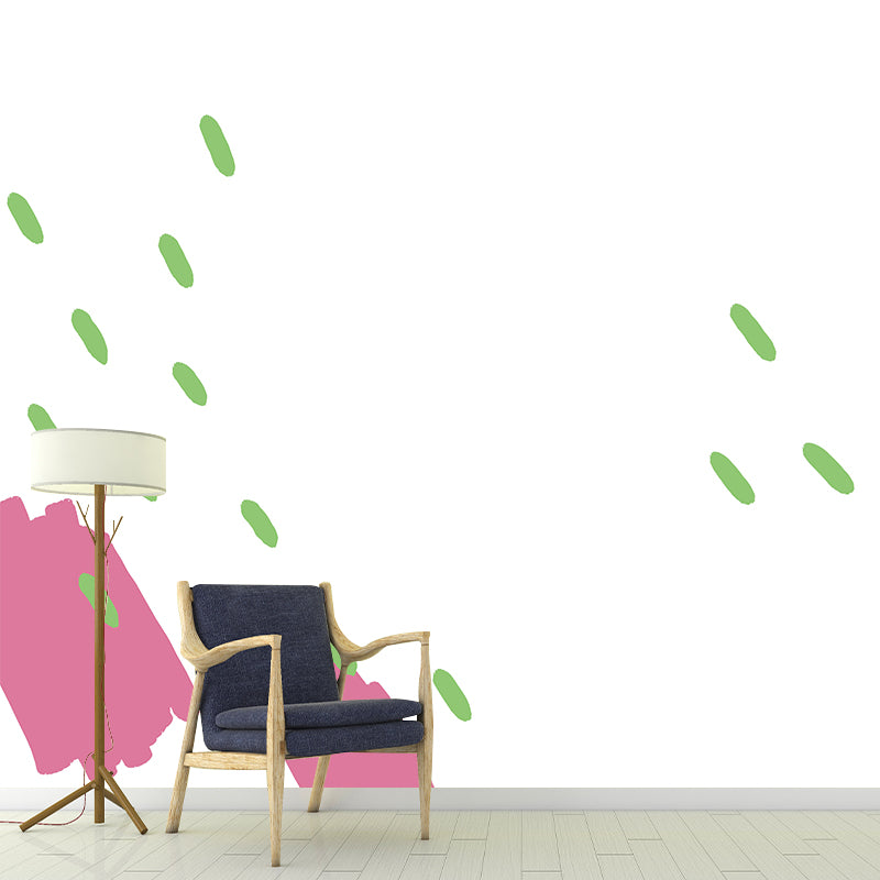 Raindrops Painting Mural Decal Childrens Art Smooth Wall Decoration in Pink-Green