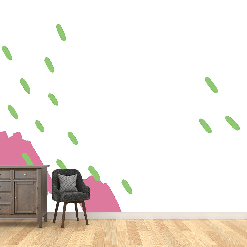 Raindrops Painting Mural Decal Childrens Art Smooth Wall Decoration in Pink-Green