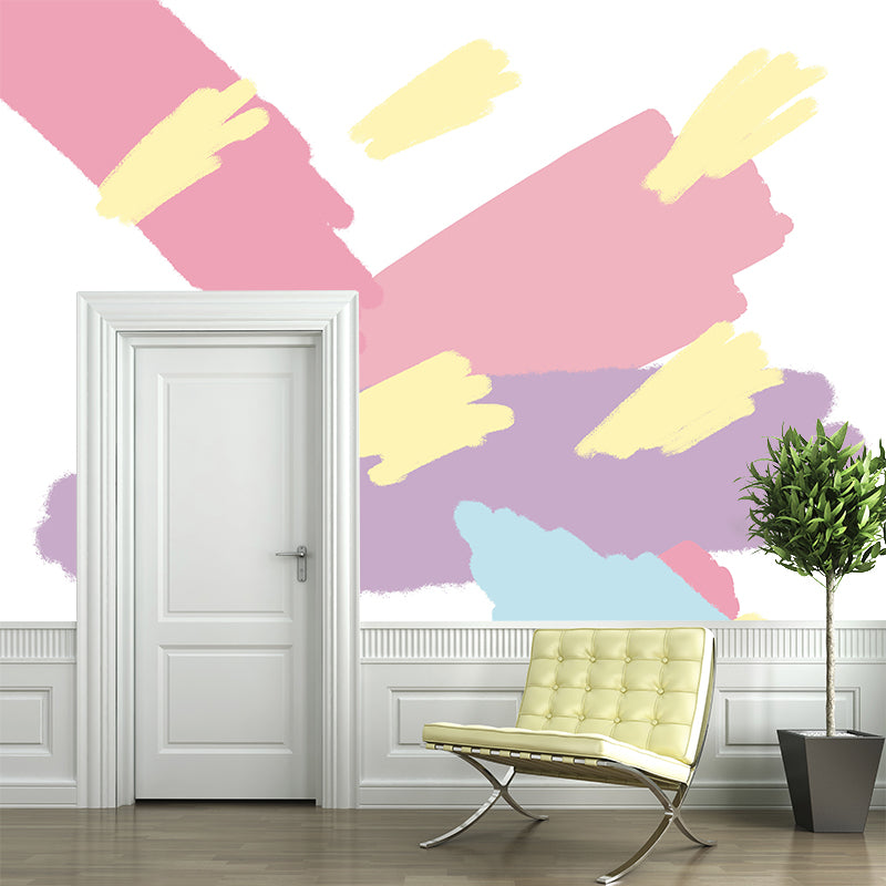 Pink Brush Stroke Scribble Mural Water-Proof Kids Style Bedroom Wall Art, Custom Made