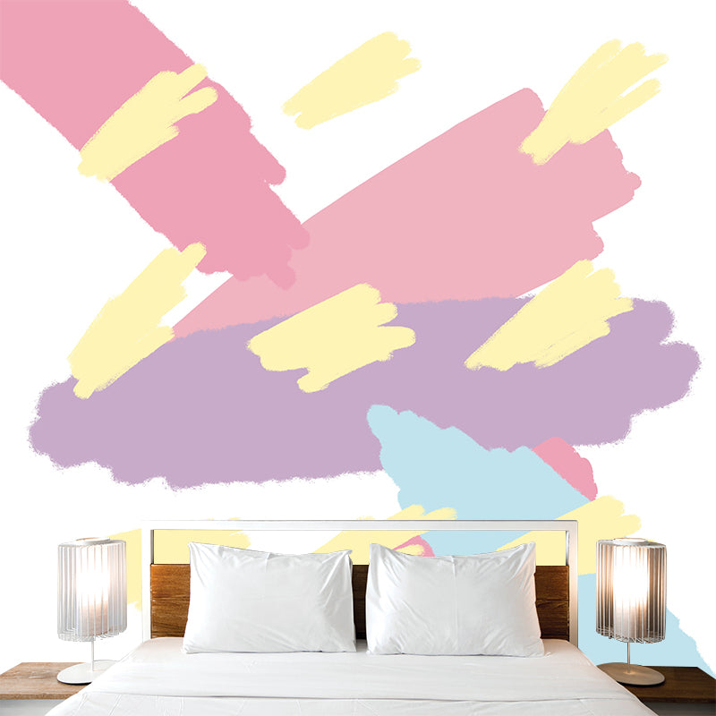 Pink Brush Stroke Scribble Mural Water-Proof Kids Style Bedroom Wall Art, Custom Made
