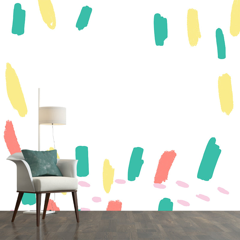 Full Size Brushstroke Mural for Kids Bedroom Abstract Wall Art in Green, Washable