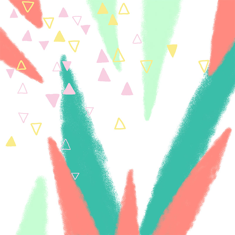 Geometry Cone and Triangle Mural Childrens Art Non-Woven Cloth Wall Covering in Green