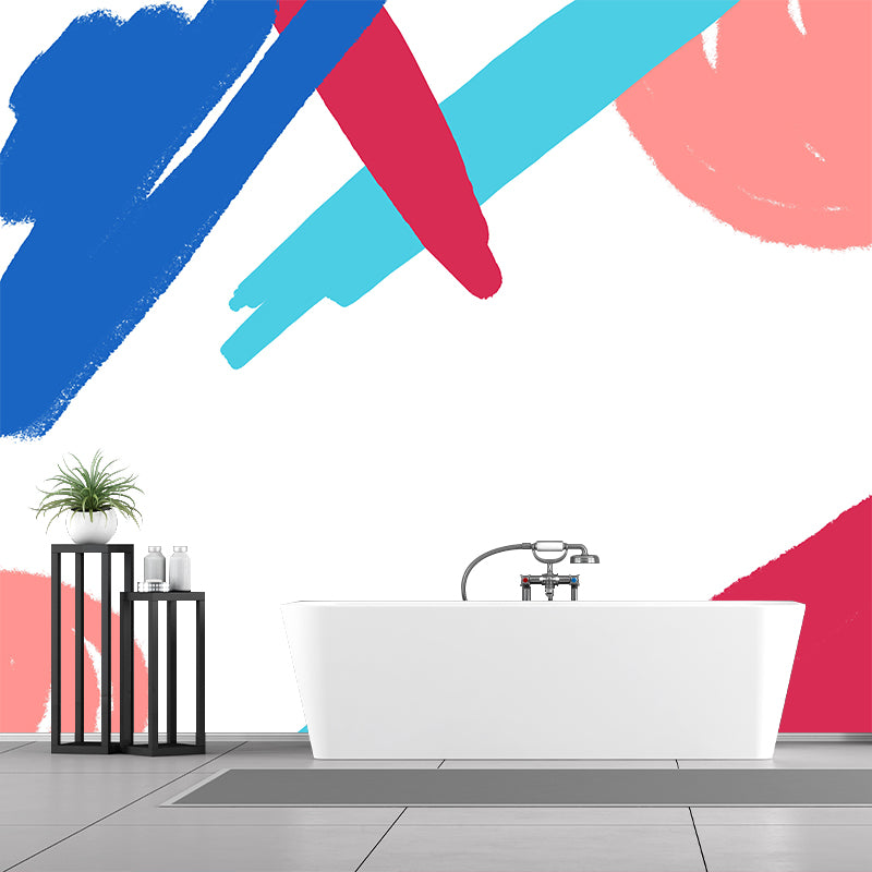 Kids Painting Abstract Mural Decal Red-Blue Moisture Resistant Wall Decor for Nursery