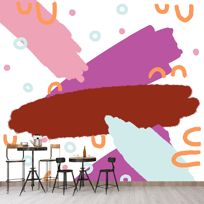 Illustration Brushstroke Mural Wallpaper Large Wall Covering for Kids Bedroom, Custom Made
