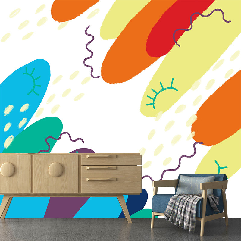 Abstract Sun and Mountains Mural Kids Non-Woven Material Wall Art in Blue-Orange