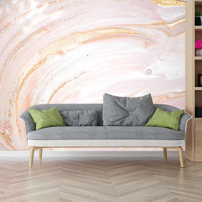 Huge Curls Printed Wall Mural Decal Modern Beautiful Abstract Wall Art in Pink-Gold